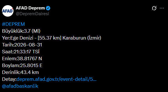Son dakika | İzmir'de 3.7 büyüklüğünde deprem! AFAD açıkladı - Resim : 1