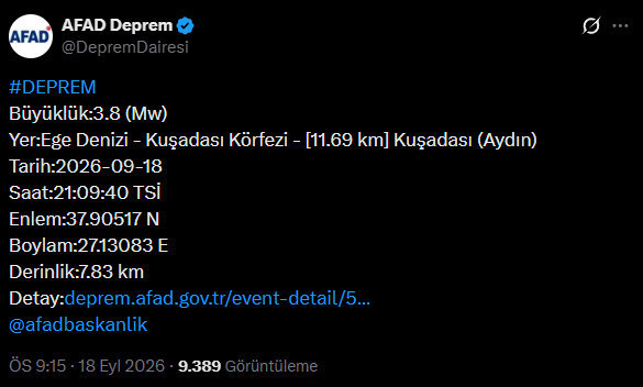 Son dakika | Aydın’da 3.8 büyüklüğünde deprem! AFAD açıkladı - Resim : 1