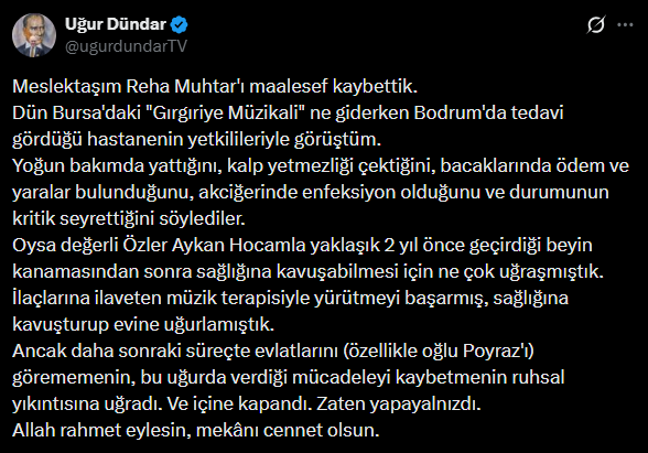 Reha Muhtar'ın yaşadığı dramı Uğur Dündar anlattı! 'Zaten yapayalnızdı' - Resim : 1