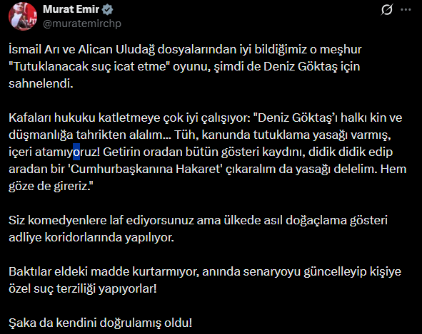 Deniz Göktaş'ın tutuklanmasına tepki yağdı! 'Tutuklanacak suç icat etme oyunu sahnelendi' - Resim : 1