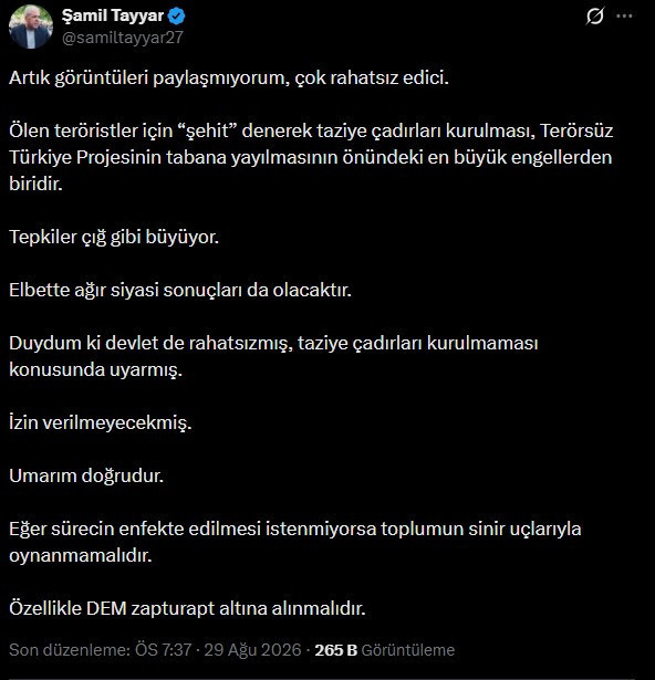 AKP’li isimden PKK’lıların taziye çadırlarına tepki: İzin Verilmeyecekmiş, Umarım Doğrudur - Resim : 1