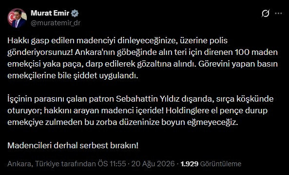 YENİ Parti'den madencilerin gözaltına alınmasına tepki: Dinleyeceğinize üzerine polis gönderiyorsunuz - Resim : 1
