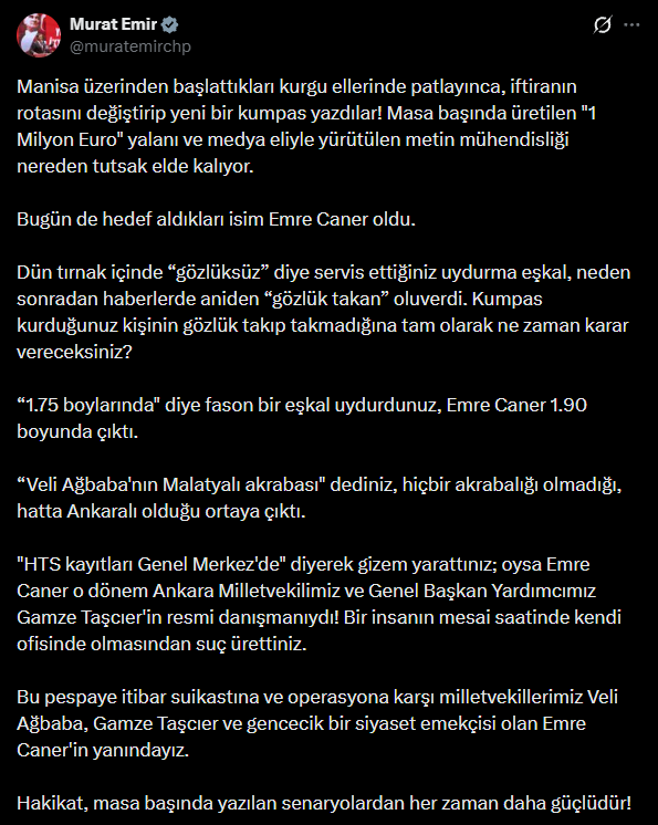 CHP'li Murat Emir'den 'Emre Caner' tepkisi: Hakikat masa başında yazılan senaryolardan daha güçlüdür! - Resim : 3