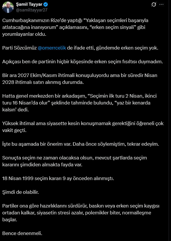 Şamil Tayyar günü gününe seçim tarihi verdi! İkinci tur olacağına kesin gözü ile bakıyorlarmış - Resim : 2