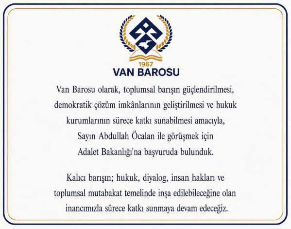 Van Barosu'ndan Adalet Bakanlığı'na Öcalan başvurusu - Resim : 2