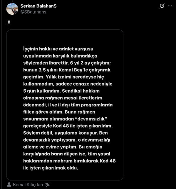 SERKAN BALAHAN AÇIKLAMA