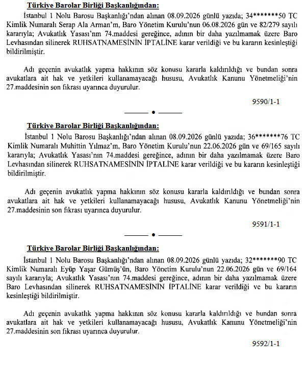 Üç avukatın ruhsatı iptal edildi! Adları bir daha yazılmamak üzere barodan silindi - Resim : 2