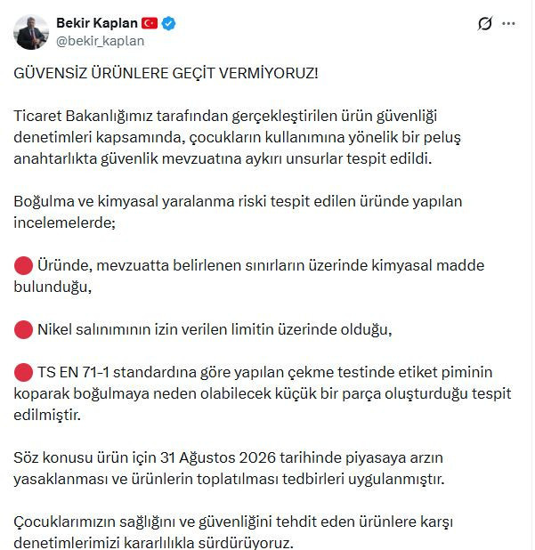 Çocukların elindeydi: Tehlikeli bulunan peluş anahtarlık toplatılıyor - Resim : 1