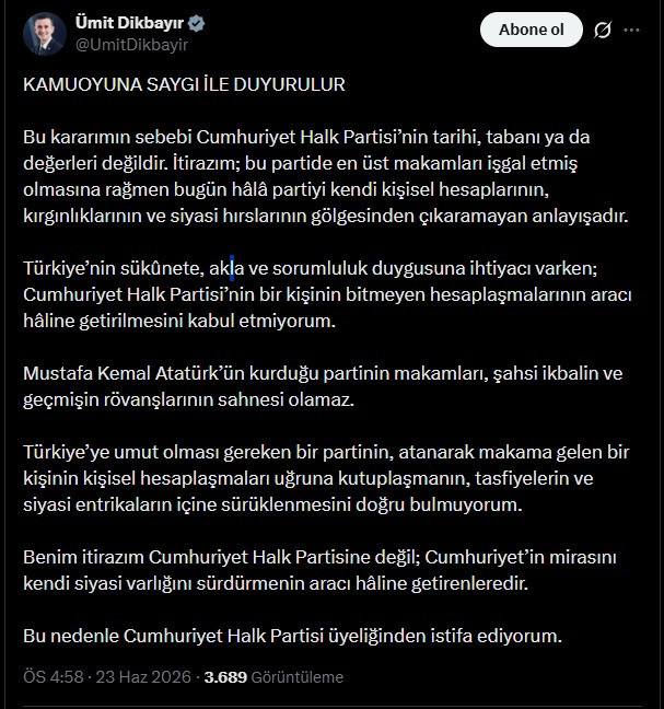 Son Dakika | Ümit Dikbayır CHP'den istifa etti - Resim : 1