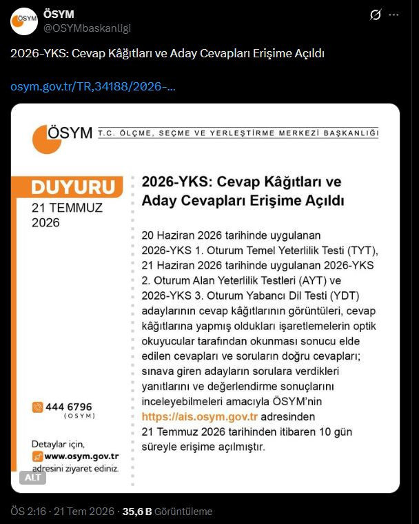 Son dakika | YKS cevap kağıtları ve aday cevapları erişime açıldı - Resim : 1