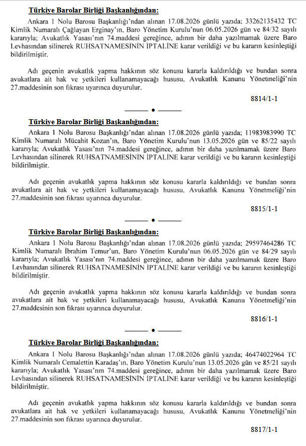 11 avukatın ruhsatı iptal edildi! İsim isim liste Resmi Gazete'de - Resim : 4