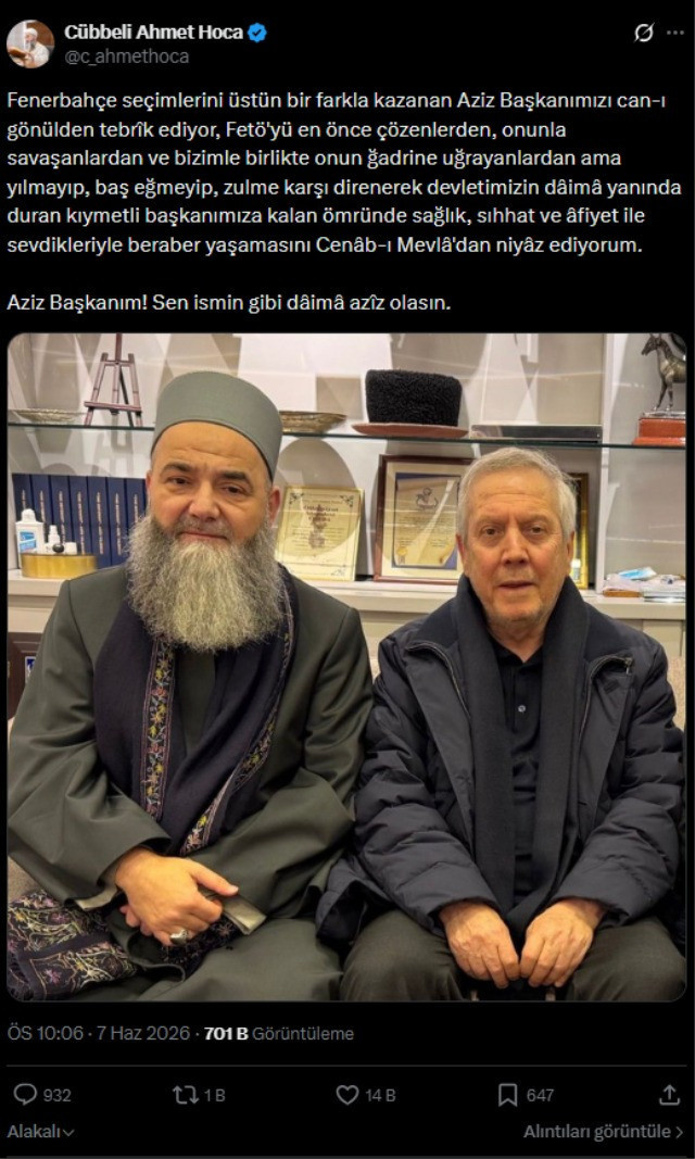 Aziz Yıldırım seçilir seçilmez Cübbeli Ahmet hemen duaya başladı! - Resim : 1