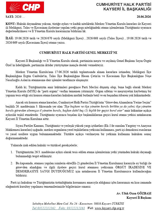 Butlanın kararına tüzükle rest! Kayseri İl yönetimi olağanüstü kongre sürecini başlattı - Resim : 1
