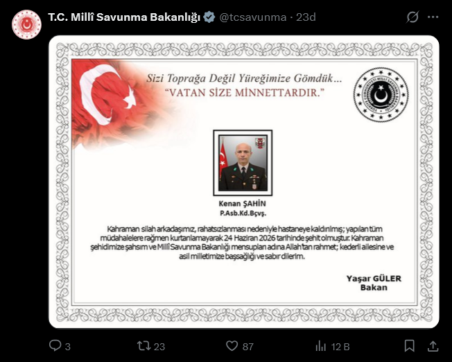 Son Dakika | MSB acı haberi duyurdu! Piyade Astsubay Kıdemli Başçavuş Kenan Şahin şehit oldu - Resim : 3