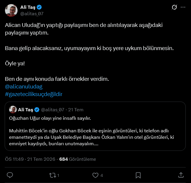 Son Dakika | Gazeteci Ali Taş, Alican Uludağ paylaşımı nedeniyle gözaltında - Resim : 2