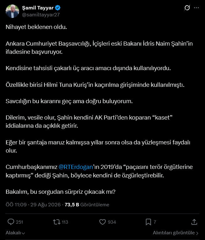 Şamil Tayyar'dan İdris Naim Şahin için çok konuşulacak iddia - Resim : 1