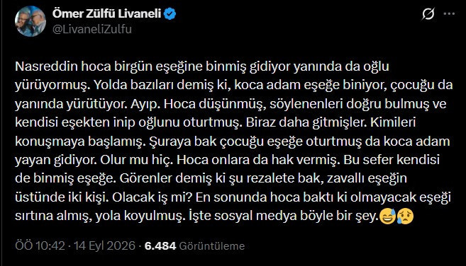 Zülfü Livaneli'den Yiğidim Aslanım tartışmasına Nasreddin Hocalı gönderme - Resim : 1