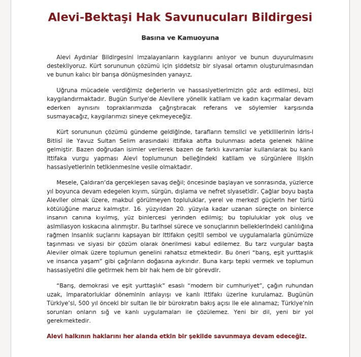 Alevi-Bektaşi Hak Savunucuları'ndan "Alevi Aydınlar Bildirgesi"ne destek: Susmayacağız - Resim : 2