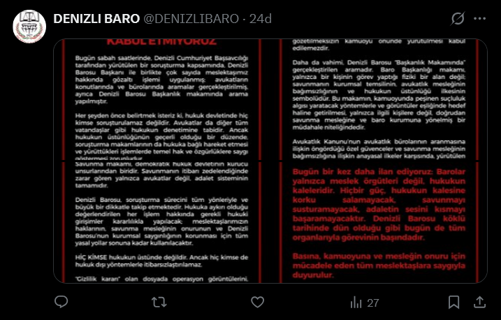 Uyuşturucu baskını yapılan Denizli Barosu'ndan açıklama! 