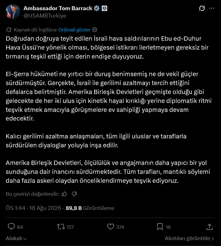 Son Dakika | ABD ilk kez açıktan İsrail'i böyle uyardı! Türkiye sınırındaki bombalamaya tepki - Resim : 1