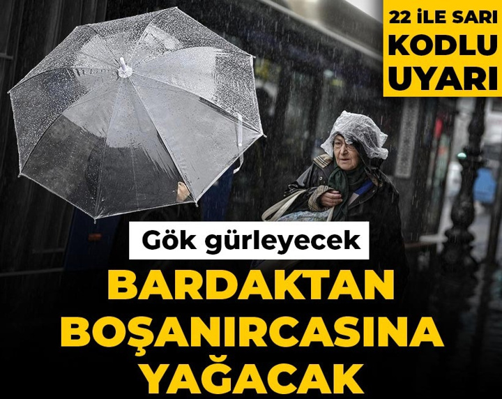 22 ile sarı kodlu uyarı: Gök gürleyecek bardaktan boşanırcasına yağacak