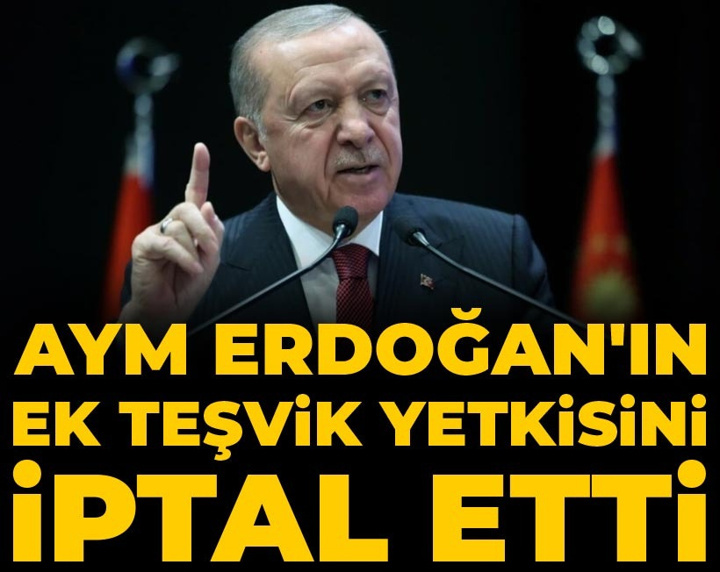 AYM Erdoğan'ın ek teşvik yetkisini iptal etti