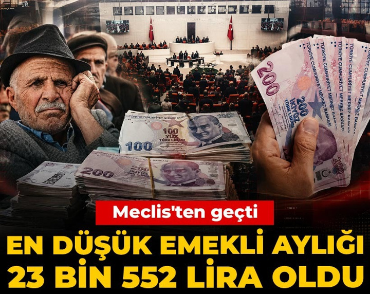 Son dakika | Meclis'ten geçti: En düşük emekli aylığı 23 bin 552 lira oldu
