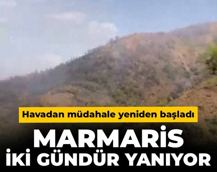 Marmaris iki gündür yanıyor! Havadan müdahale yeniden başladı
