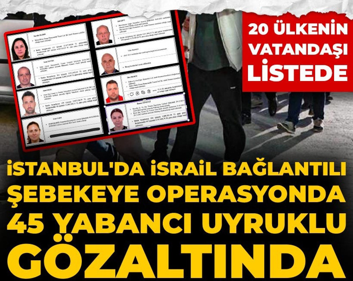 İstanbul'da İsrail bağlantılı şebekeye operasyonda 45 yabancı uyruklu gözaltında: 20 ülkenin vatandaşı listede
