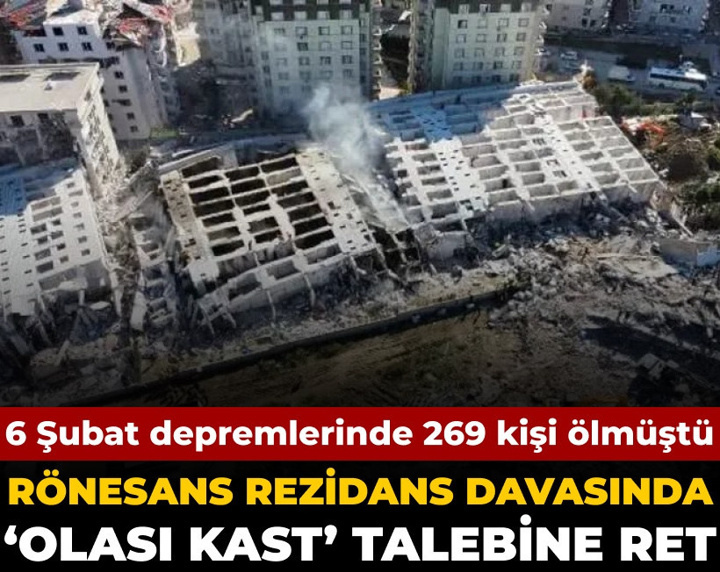 Rönesans Rezidans davasında 'olası kast' talebine ret: 6 Şubat depremlerinde 269 kişi ölmüştü