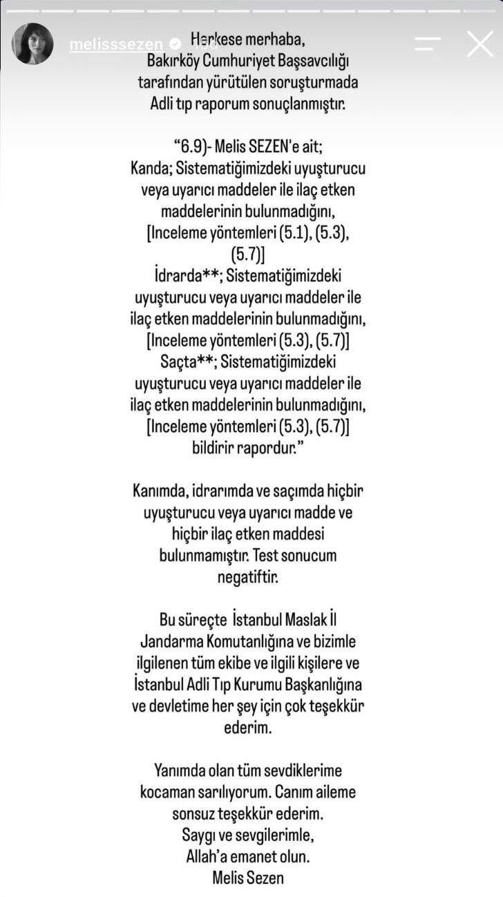 Melis Sezen Adli Tıp raporunu paylaştı: Ünlülerin uyuşturucu testinde kim ne çıktı? - Resim : 1