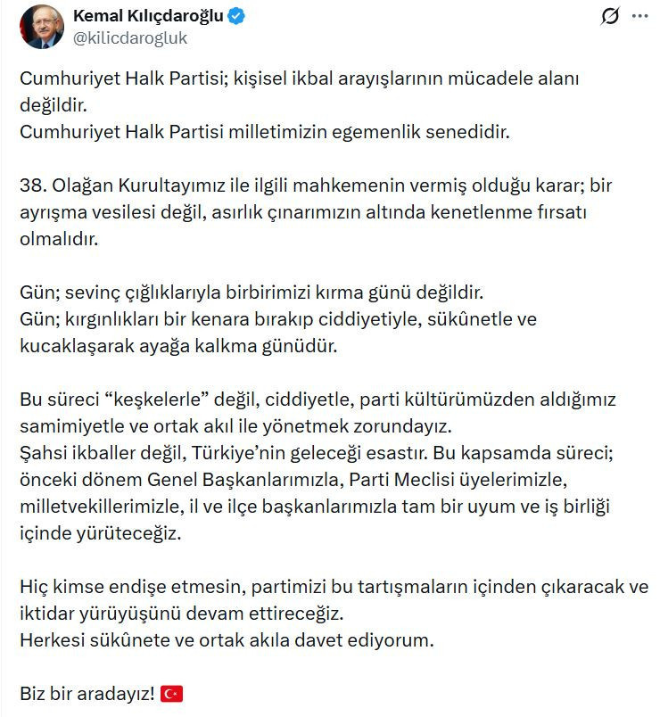 Son Dakika | Kaybettiği kurultayı mahkeme iptal etti: Kılıçdaroğlu'ndan açıklama - Resim : 2