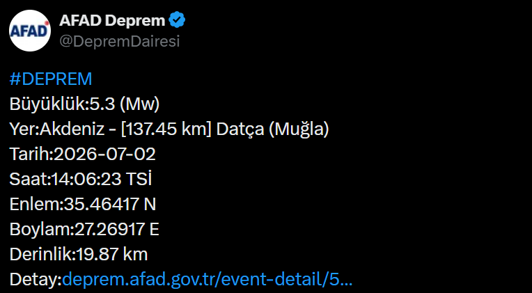 Son Dakika | Akdeniz açıklarında 5.3 büyüklüğünde deprem - Resim : 1