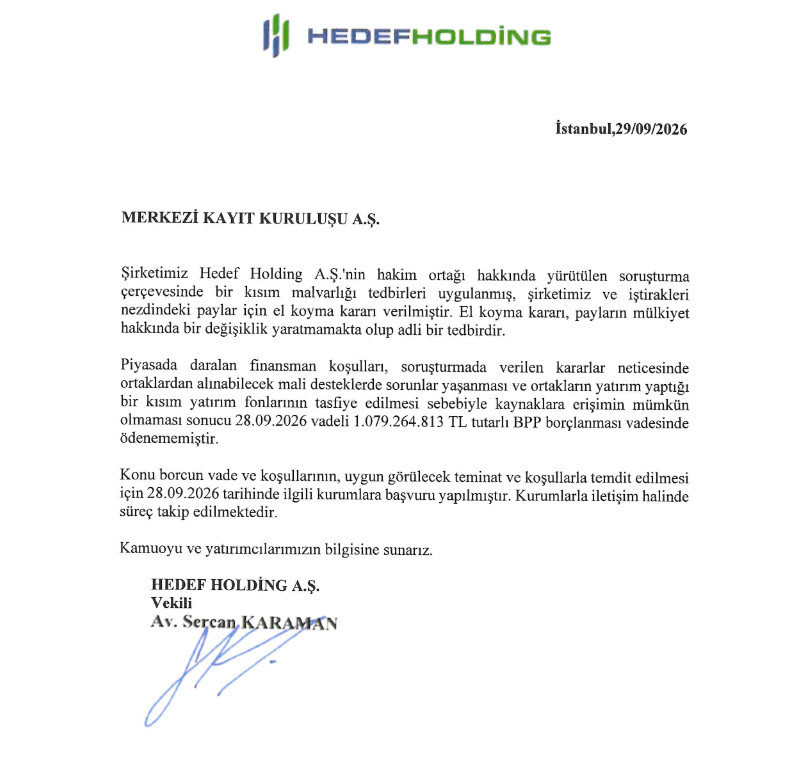 Hedef Holding borcunu ödeyemediğini açıkladı - Resim : 1
