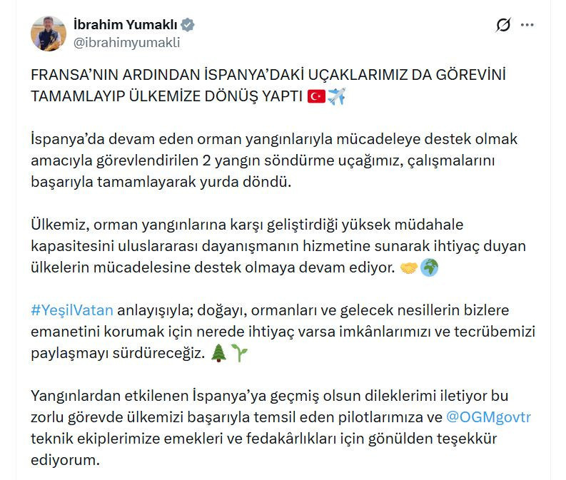 Fransa'nın ardından İspanya'ya giden yangın söndürme uçakları da Türkiye'ye döndü - Resim : 2