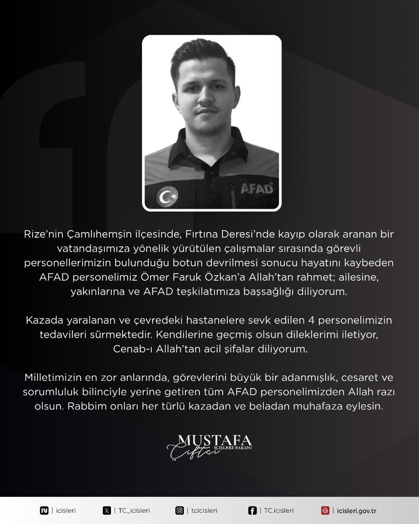 İçişleri Bakanı Çiftçi AFAD personeli için taziye mesajı yayımladı - Resim : 1