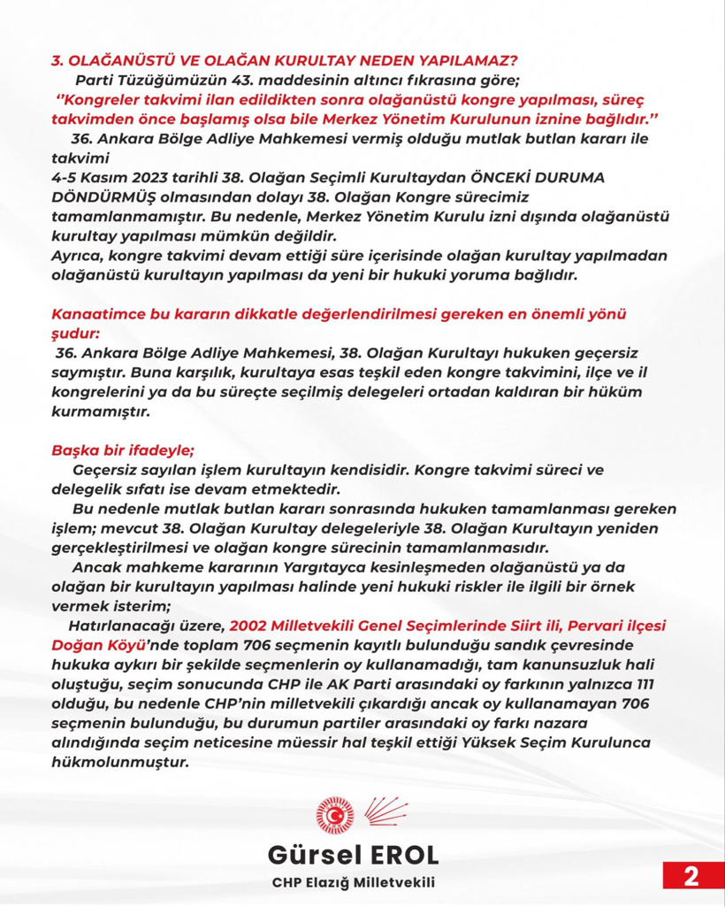 CHP'li Erol: 38. Olağan Kurultayın yeniden yapılabilmesi ancak 38. Olağan Kurultay delegeleriyle mümkün - Resim : 4