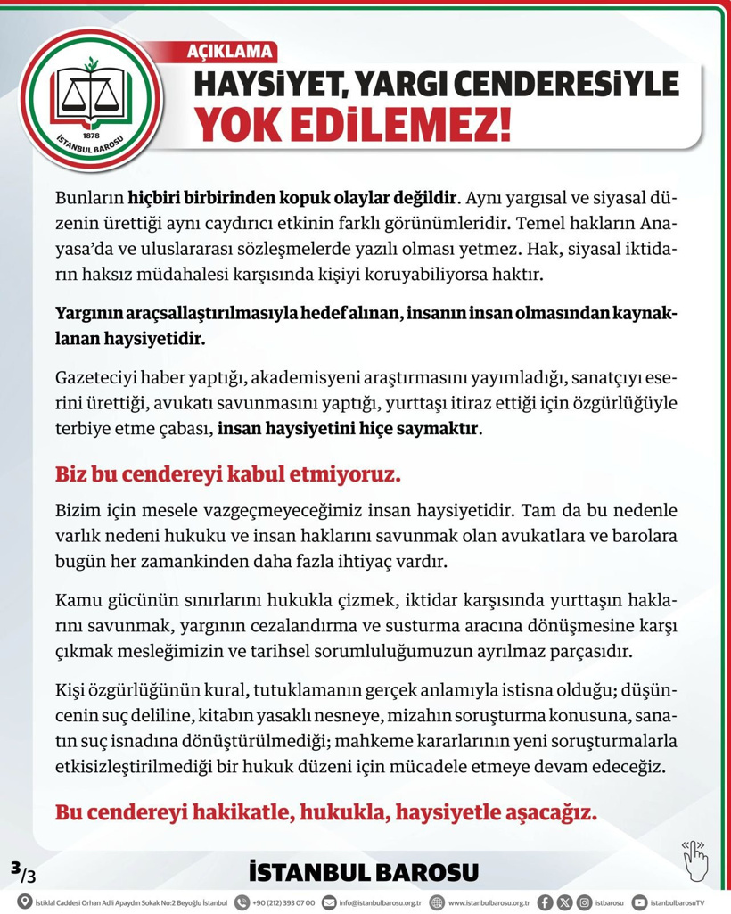 İstanbul Barosu’ndan Deniz Göktaş, Tolga Akış ve İmamoğlu açıklaması! “Bu cendereyi aşacağız” - Resim : 3
