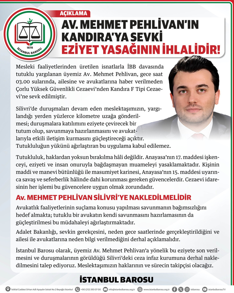 İmamoğlu'nun avukatının gece yarısı apar topar cezaevi değiştirildi: İstanbul Barosu sert çıktı! - Resim : 1