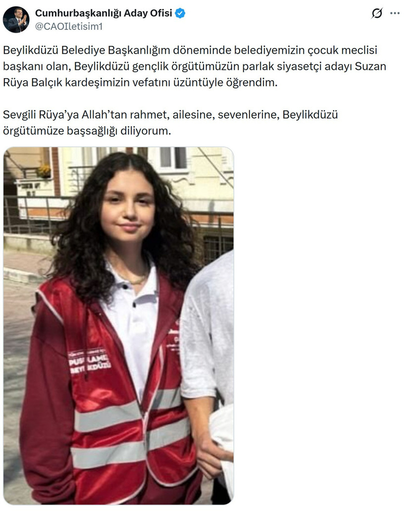 Ekrem İmamoğlu'ndan Suzan Rüya Balçık için taziye mesajı - Resim : 1