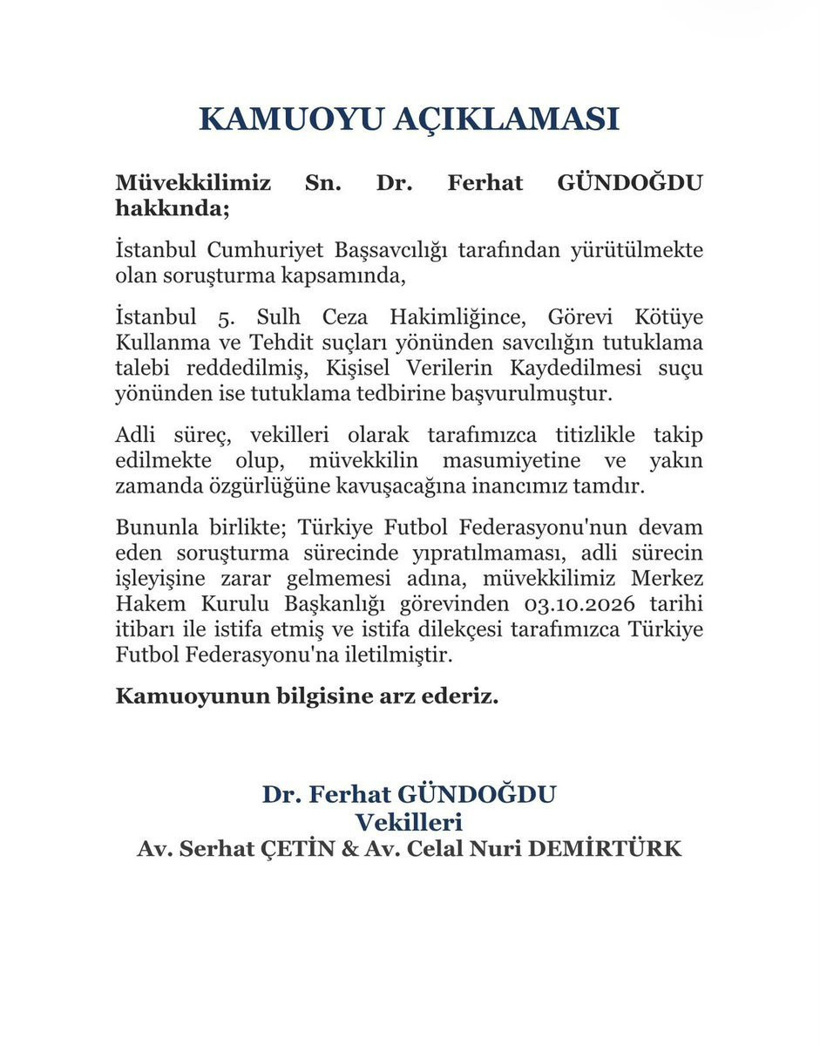 Son Dakika | Tutuklu MHK Başkanı Ferhat Gündoğdu istifa etti - Resim : 1