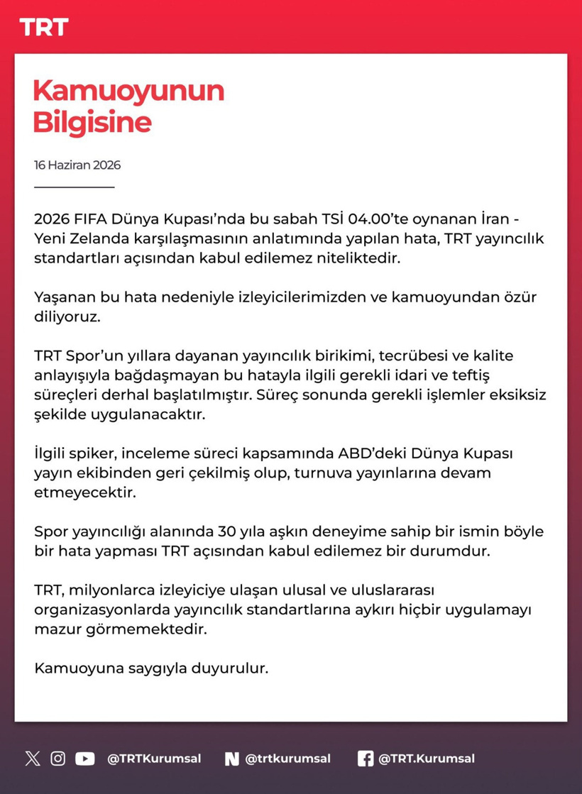 Son dakika | TRT skandal sonrası özür diledi: Dünya Kupası'ndan geri çekti - Resim : 1