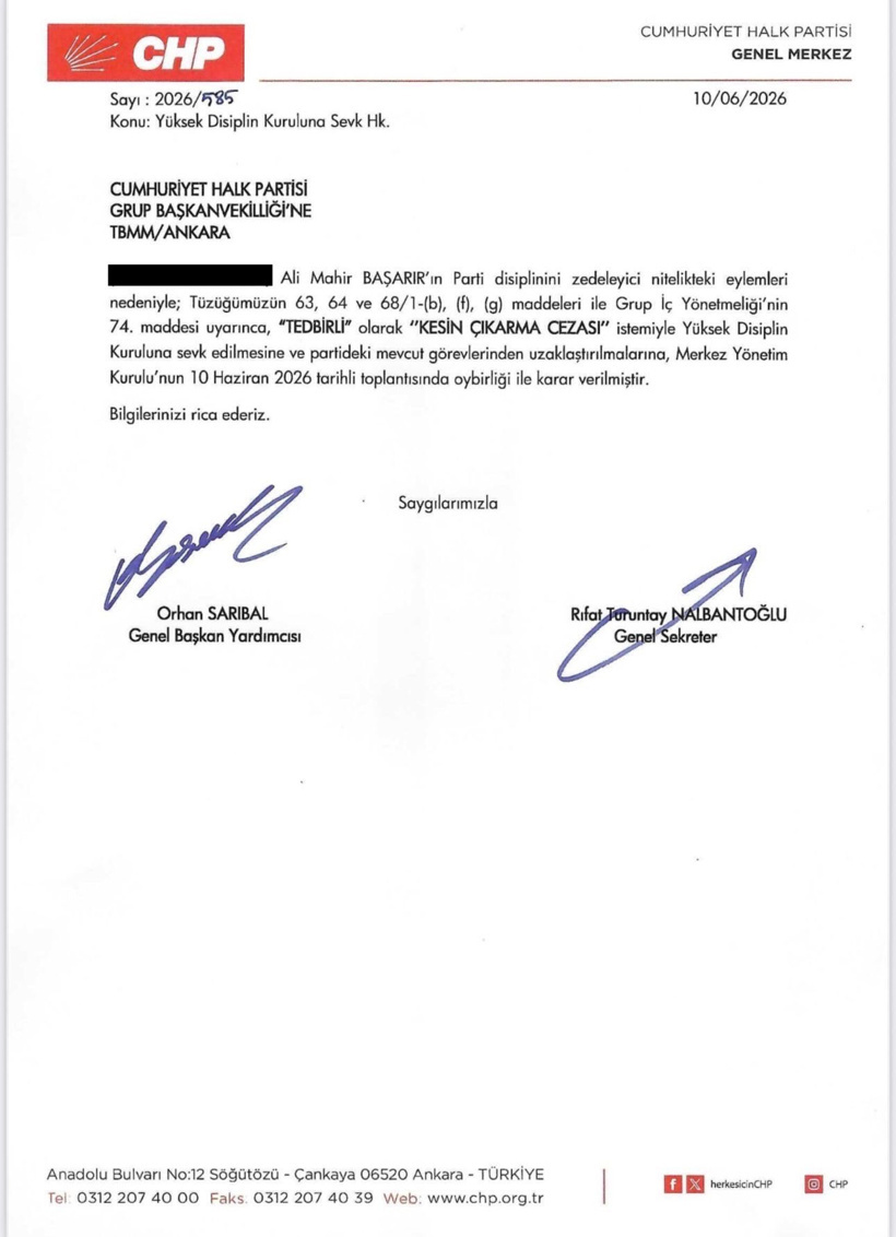 Son Dakika | Butlan CHP'sinin ihraç kararları CHP'li vekillere ulaştı! Ali Mahir Başarır için özel karar - Resim : 1