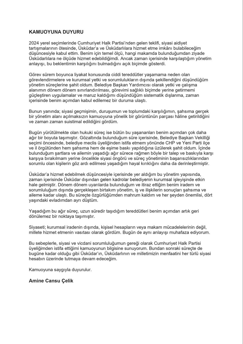 Seçim sonrası tahliye olan Üsküdar Belediye Meclis Üyesi istifa etti - Resim : 2