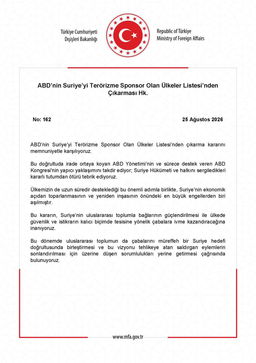Türkiye'den ABD'nin Suriye ve HTŞ kararına destek: Memnuniyet duyuyoruz - Resim : 2