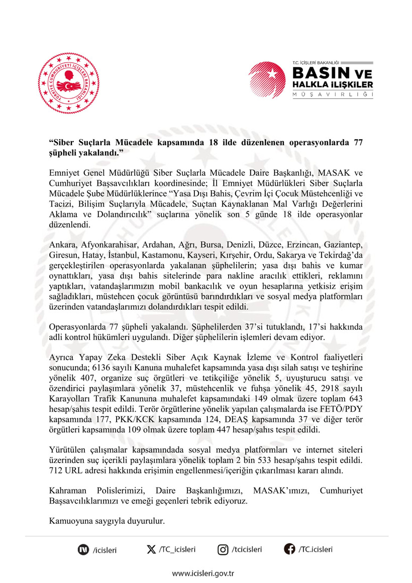 Siber suç operasyonlarının 5 günlük bilançosu: 37 kişi tutuklandı - Resim : 3
