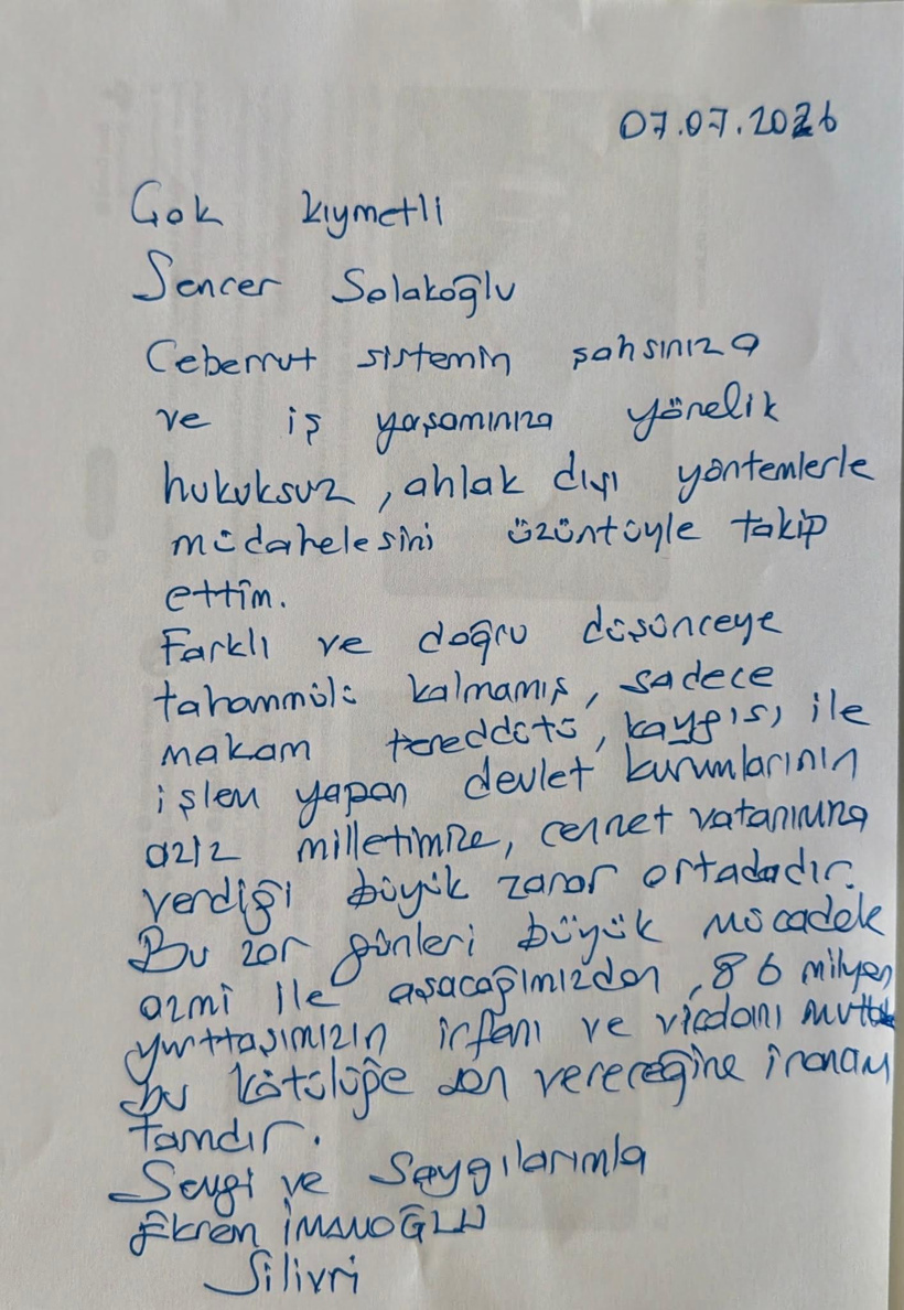 İmamoğlu'ndan Sencer Solakoğlu'na destek mektubu: 