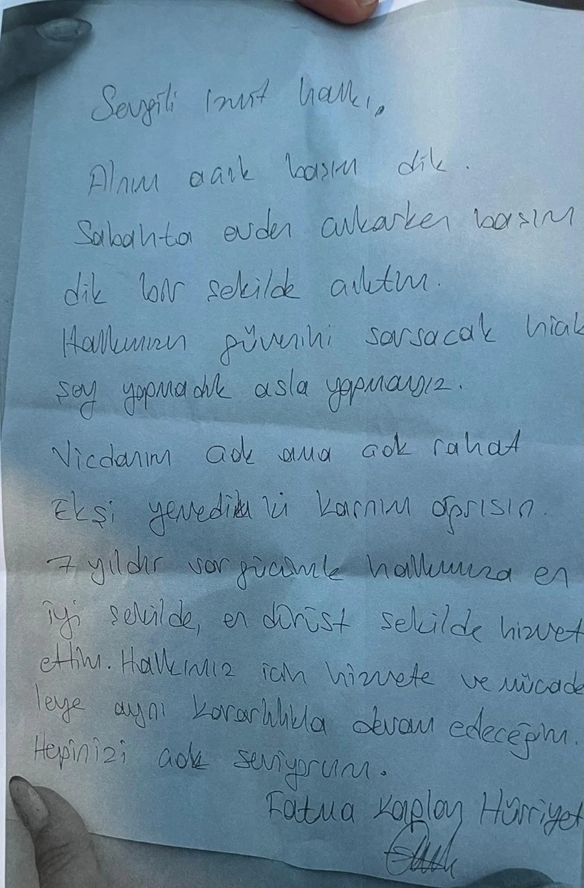 Gözaltındaki Fatma Kaplan Hürriyet'ten İzmit halkına mektup - Resim : 1