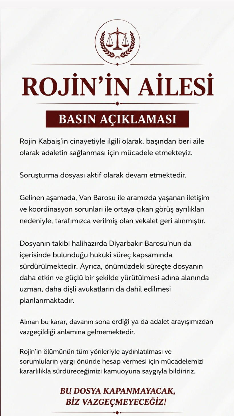 Van Barosu Rojin dosyasından çekilmişti: Kabaiş ailesinden açıklama - Resim : 2