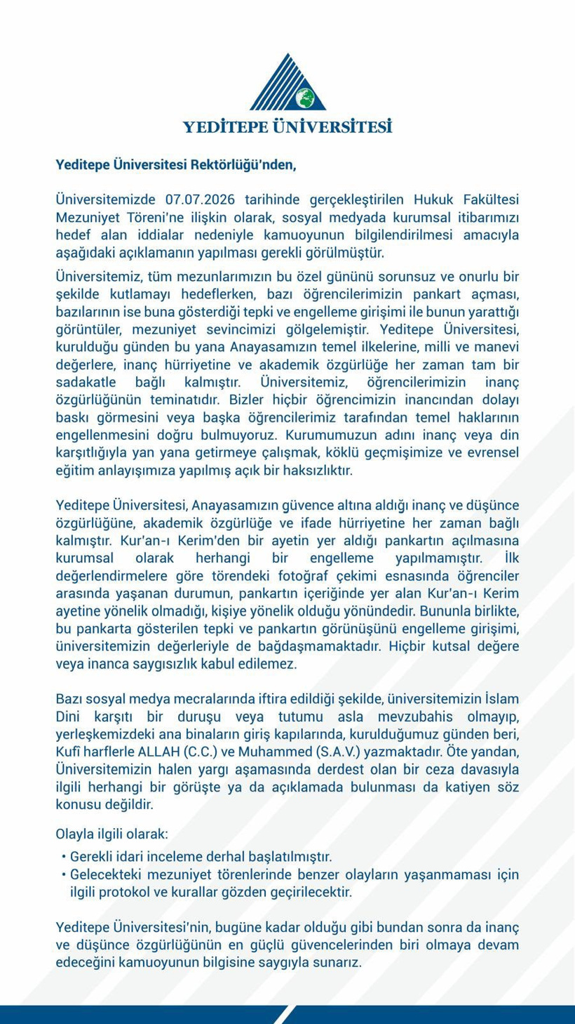 Son Dakika | Yeditepe Üniversitesi'ndeki 'ayetli pankart' olayına YÖK'ten soruşturma - Resim : 1